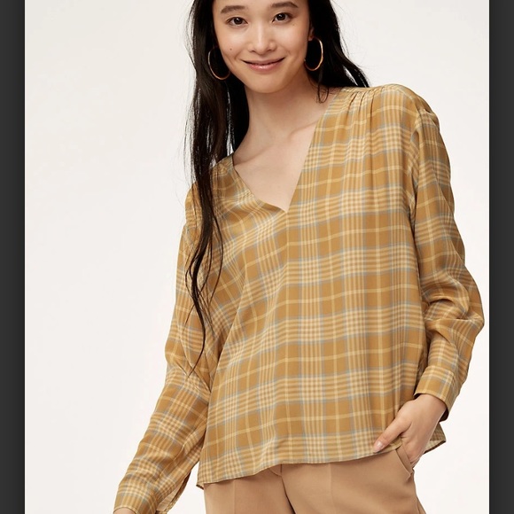 Aritzia Cairo gold Macee blouse (checkered blouse) - Picture 3 of 14